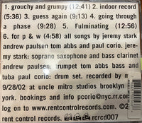 JEREMY STARK - Tom Abbs - Andrew Paulsen - Paul Corio - INDOOR RECORD - RENTCONTROL - 7 - CDR