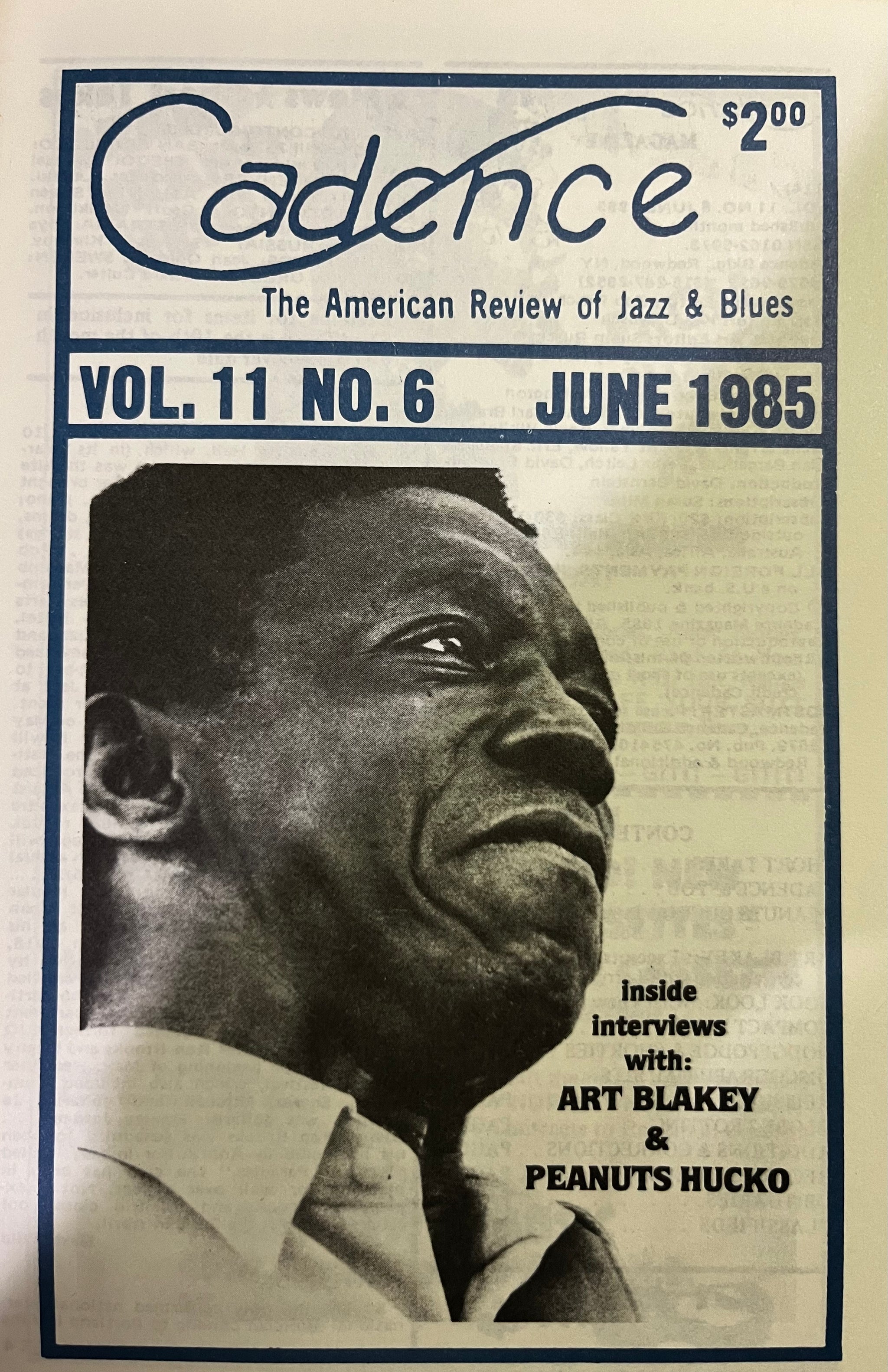 CADENCE - JUNE 1985 - ART BLAKEY - PEANUTS HUCKO - back issue