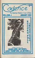 CADENCE back issue - JANUARY 1982 - FRANK LOWE - ART HODES - J.R.MITCHELL - LUCKY THOMPSON - MAGAZINE