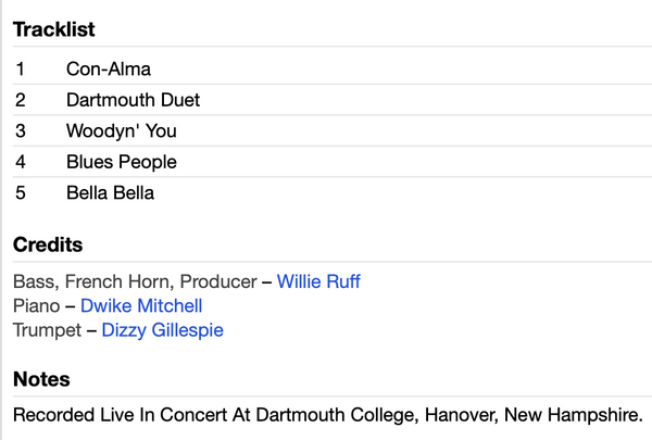 Willie Ruff DIZZY GILLESPIE - w/ Willie Ruff and Dwight Mitchell - BLUES PEOPLE ...