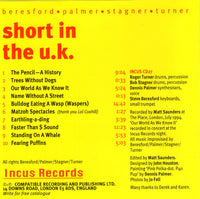 STEVE BERESFORD - ROGER TURNER - SHORT IN THE U.K. - INCUS - 27 - CD