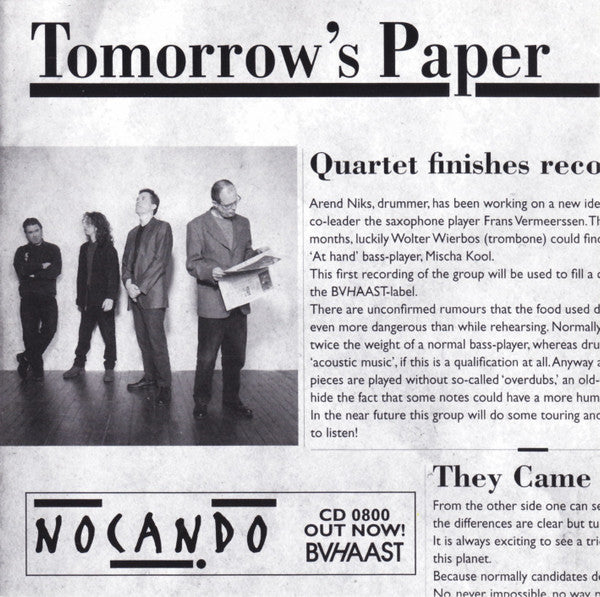 NO CAN DO 4TET - TOMORROW'S PAPER - BVHAAST - 800 - CD